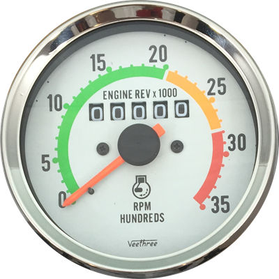 TACOMETRO CON HOROMETRO MECANICO TABLERO BLANCO ARO CROMADO