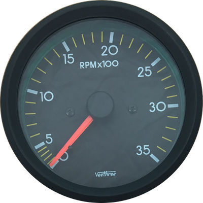[400.762N] TACOMETRO ELECT SEÑAL ALT 0-3500 RPM 12-24V 80MM GRADUACION INTERNA ARO NEGRO