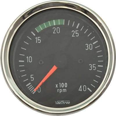 TACOMETRO ELECT SEÑAL ALT 0-4000 RPM 12V-24V 80MM CON GRADUACION ARO CROMADO