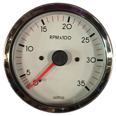 TACOMETRO ELECT SEÑAL ALT 0-3500 RPM 12V 80MM CON GRADUACION TABLERO BLANCO ARO CROMADO