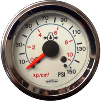 [300.465C] MARCADOR ACEITE MECANICO 150PSI TABLERO BLANCO ARO CROMADO