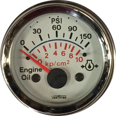 [300.481C] MARCADOR ACEITE ELECTRICO 150PSI 12V TABLERO BLANCO ARO CROMADO