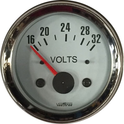 VOLTIMETRO 52MM 24V ESCALA 16-32 TABLERO BLANCO ARO CROMADO