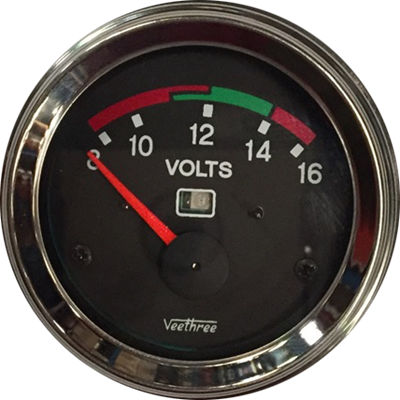 VOLTIMETRO 52MM 12V ESCALA 8-16 CON PILOTO INTELIGENTE AVISA BATERIA >15V O >11V
