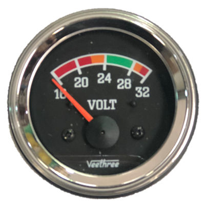 VOLTIMETRO 52MM 24V ESCALA 16-32 ESCALA COLOR TABLERO NEGRO ARO CROMADO