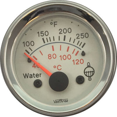 [300.483C] MARCADOR TEMPERATURA AGUA ELECTRICO 12V 40Ø-120Ø TABLERO BLANCO ARO CROMADO