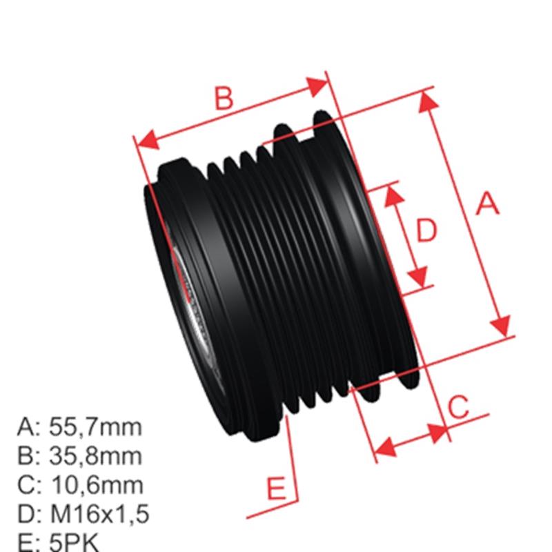 [28742,F557564,5668] POLEA RUEDA LIBRE VOLVO C70 II V40 C30 S40 V40 V50 5X16 0121615014 6M5T10300SA 30773111 36000613 36001497