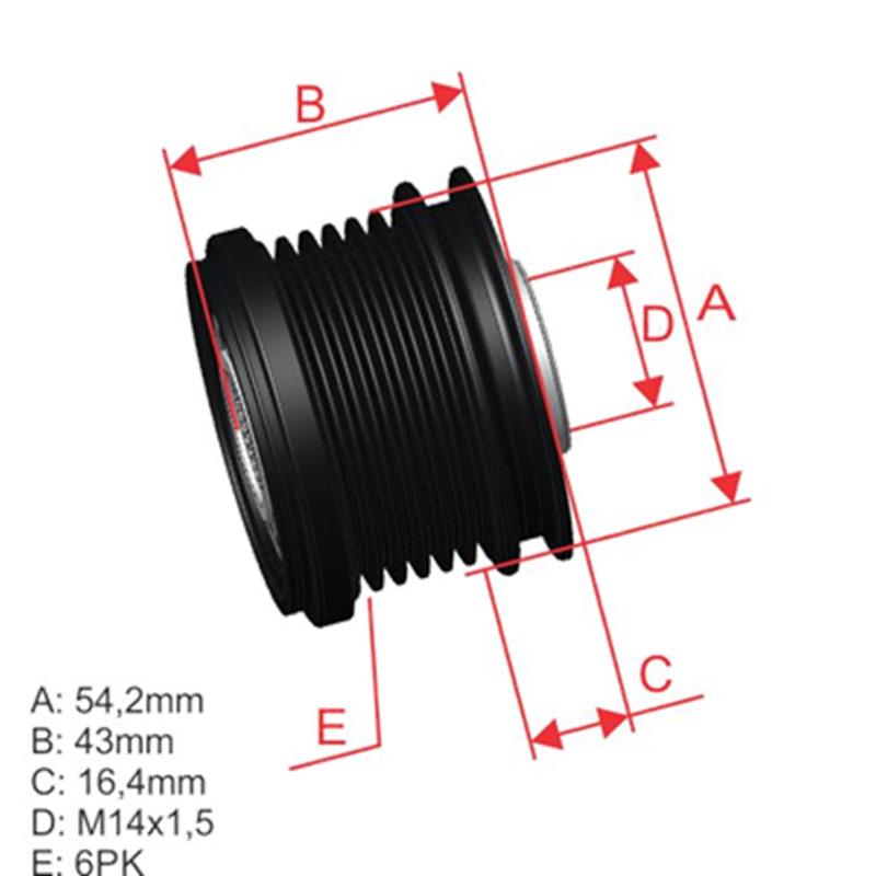 [28627,F565228] POLEA RUEDA LIBRE FORD FIESTA VI FOCUS II MAZDA 3 1.6 VOLVO C30 C70 S40 V50 6X14 8666579 237610332 5501