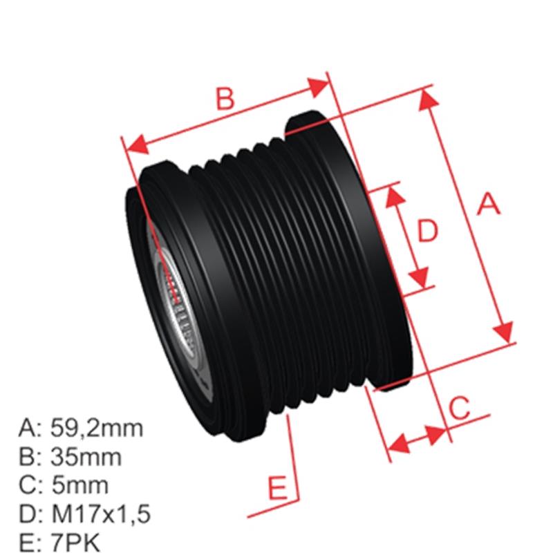[28679,F237045,5638] POLEA RUEDA LIBRE FORD TRANSIT 00-06 17X7 83653301 55284 VKM03415 5638