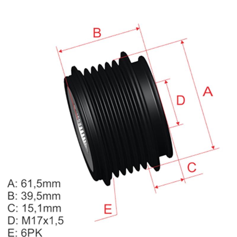 [29019,F230866,5642] POLEA RUEDA LIBRE FIAT BRAVO 182 PUNTO 186 188 96-07 6X17 9948225 55196301 535014410