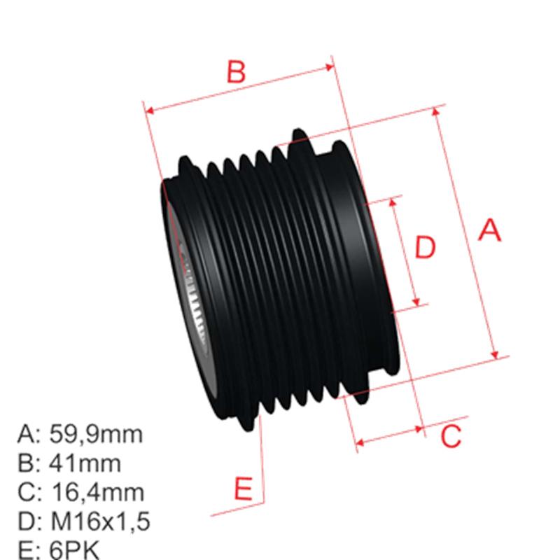 [28805,F588422] POLEA RUEDA LIBRE HYUNDAI I30 SANTAFE II TUCSON SONATA KIA CARENS III 16X6 5651 37322-27020 37322-27030